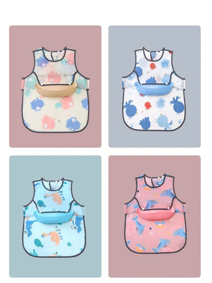 Silicone Bib Baby Waterproof Soft Feeding Detachable Washable Baby Rice Bowl Free Wash Kindergarten Apron Spring Summer Thin NEW