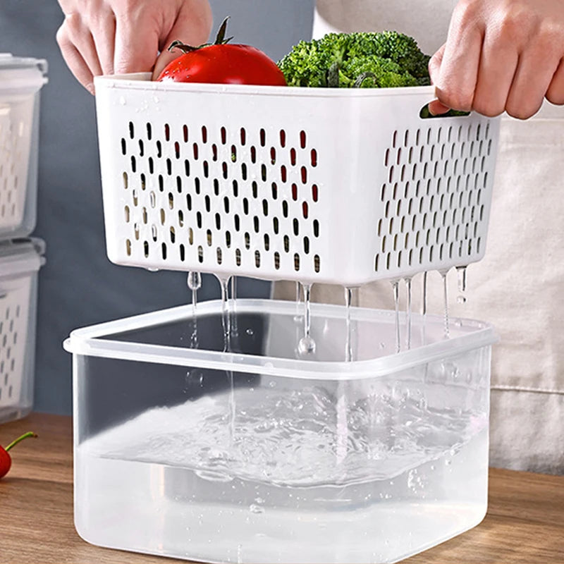 1pcs Refrigerator Storage Box Fridge Organizer Fresh Vegetable Fruit Drain Basket Storage Container Pantry Kitchen Organizer