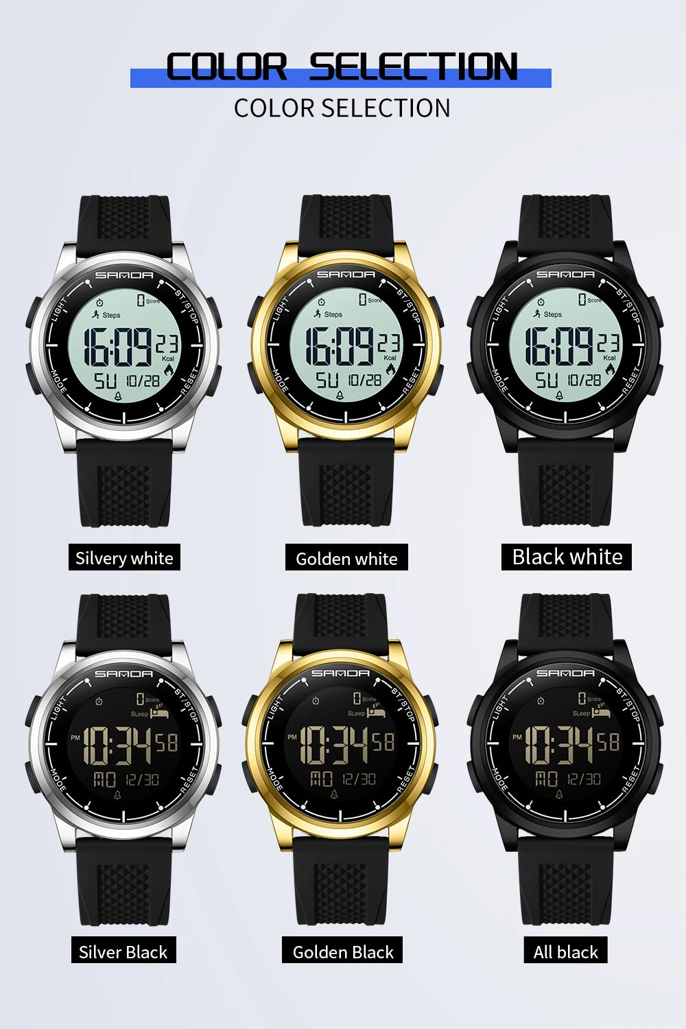 SANDA 9064 Student Sports Quartz LED Electronic Watch Calorimeter Step Electronic Watch Sleep Monitoring Smart Electronic Watch