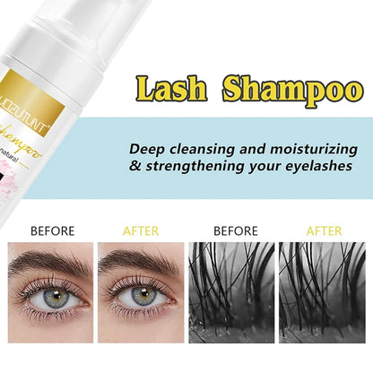 Lash Extension Shampoo 100ml Women Foam Mousse Eyelash Rinse Bottle Lashes Shampoo and Makeup Remover Pads with Brush 7pcs/Set