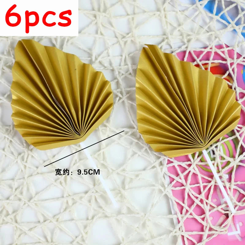 6pcs Palm Spear Cake Topper Happy Birthday Palm Leaf Decoration Cake Decorating Wedding Baking Dessert Table Party Favors