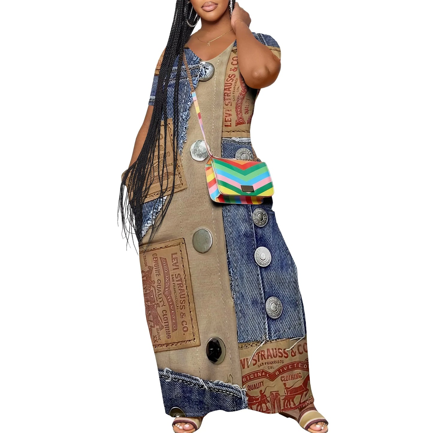 Women's Casual Maxi Dresses Summer Suspender Beach Dress Sundress with Pockets