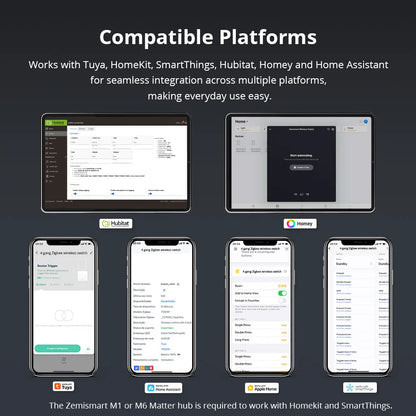 Zemismart 4-Gang Zigbee Wireless Scene Switch,Battery Powered, Compatible with Tuya Home Assistant Homey Hubitat (Hub Required）
