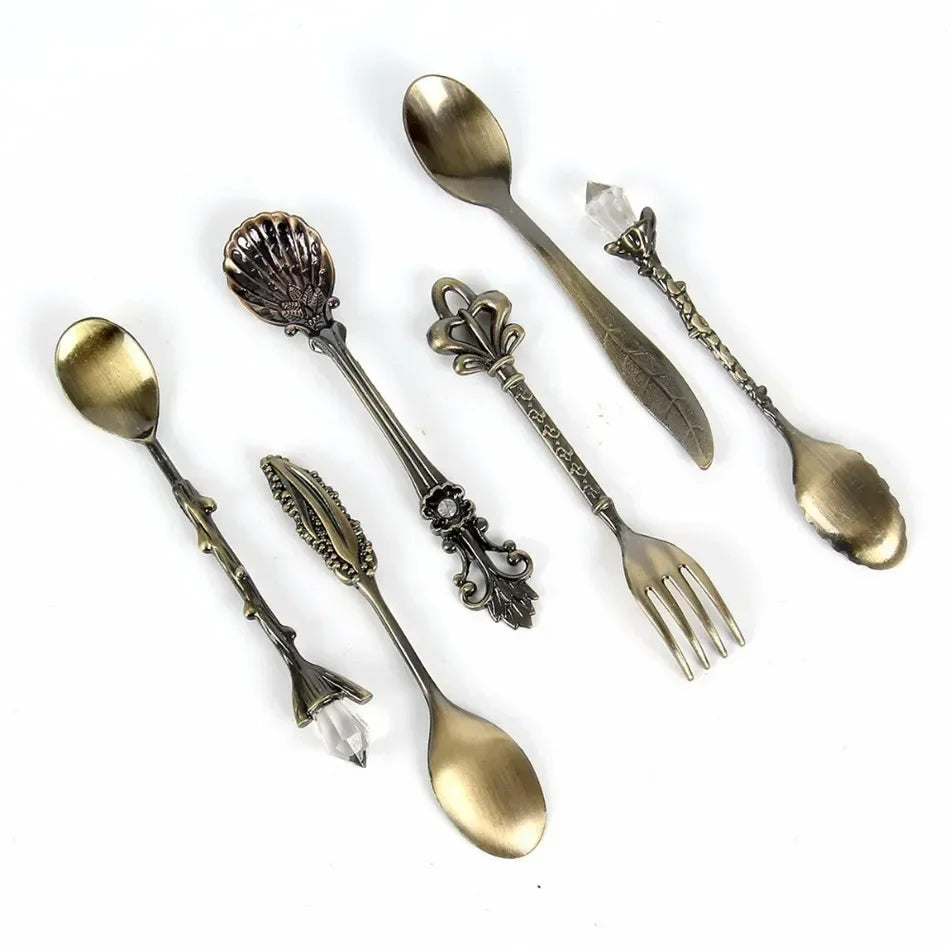 6pcs Set Ice Cream Spoon Jam Spoon Dessert Spoon Zinc Alloy Coffee Spoon Tableware Kitchen Uten Vintage Palace Coffee Spoon