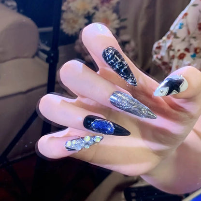 10Pcs Short Press On Nails y2k Star Rhinestone Design Handmade Press On nails Luxury With Design Full Cover Removable Fake Nails