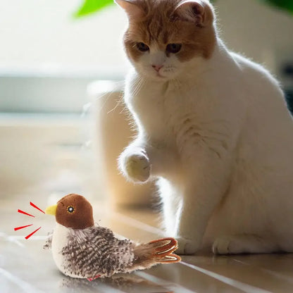 Interactive Cat Toys Electric Squeaky Simulation Bird Plush Cats Pets Teasing Toys with Feather Catnip Kitten Chirping Bird