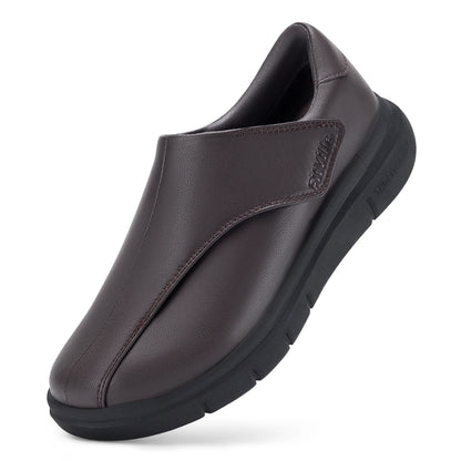 FitVille Men's Leather Shoes Diabetic Shoes Casual Oxford Shoes Adjustable Lightweight Formal Business Shoes for Swollen Feet