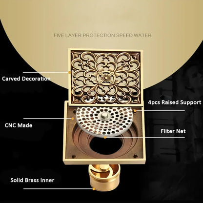 Antique Euro Square Floor Drains Deodorant Floor Drain Strainer Cover Brass Shower Hardware Bathroom Accessories Floor Drain