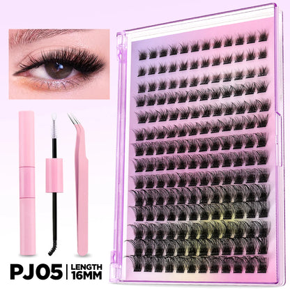 GROINNEYA DIY Lash Extension Kit Volume Lash Clusters Individual Lashes Thick Eyelash Extension Lash Bond & Seal & Lash Tweezers