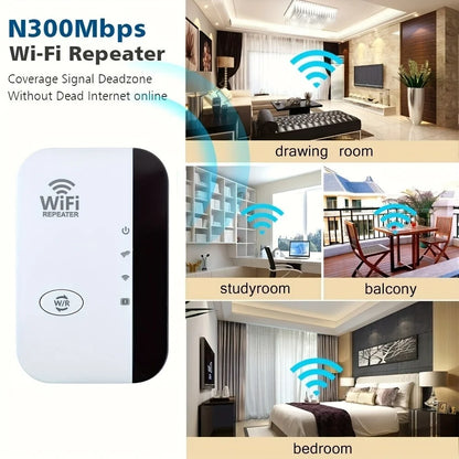 Compact WiFi Extender Wireless Signal Booster Repeater AP Mode Dual Band 300Mbps for Home Router Works with Most Routers