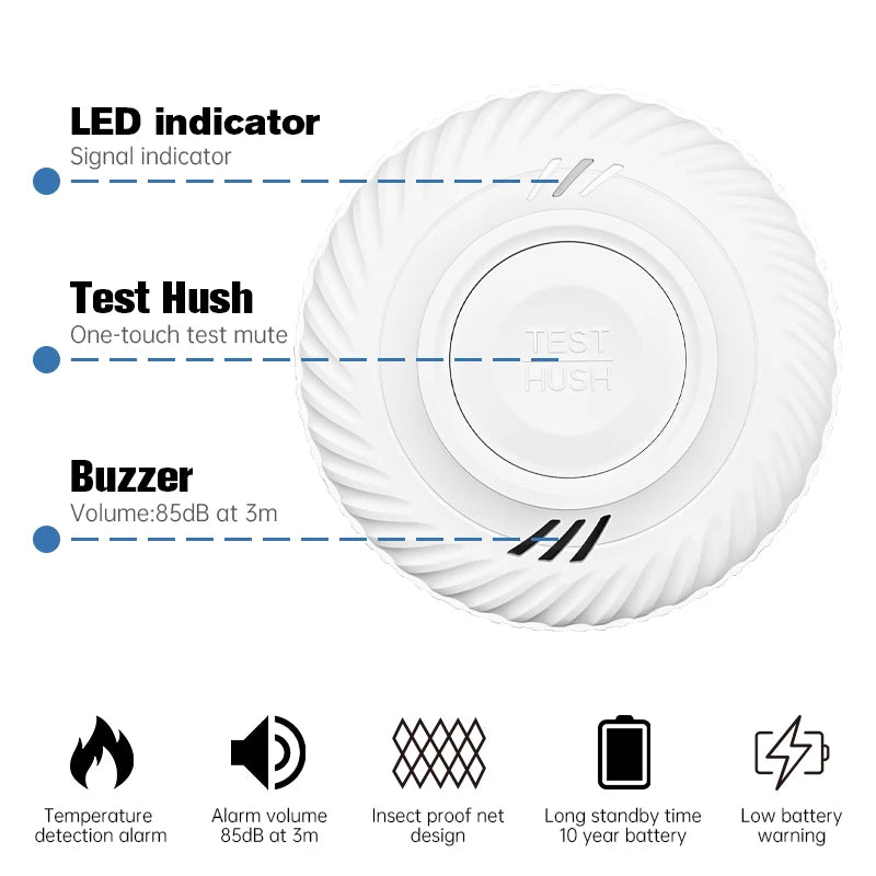 Built-in 10 Year Battery Smoke Detector WiFi Function Tuya Smart Home Parlor Child Room Kitchen Shop Fire Sound Alarm Sensor