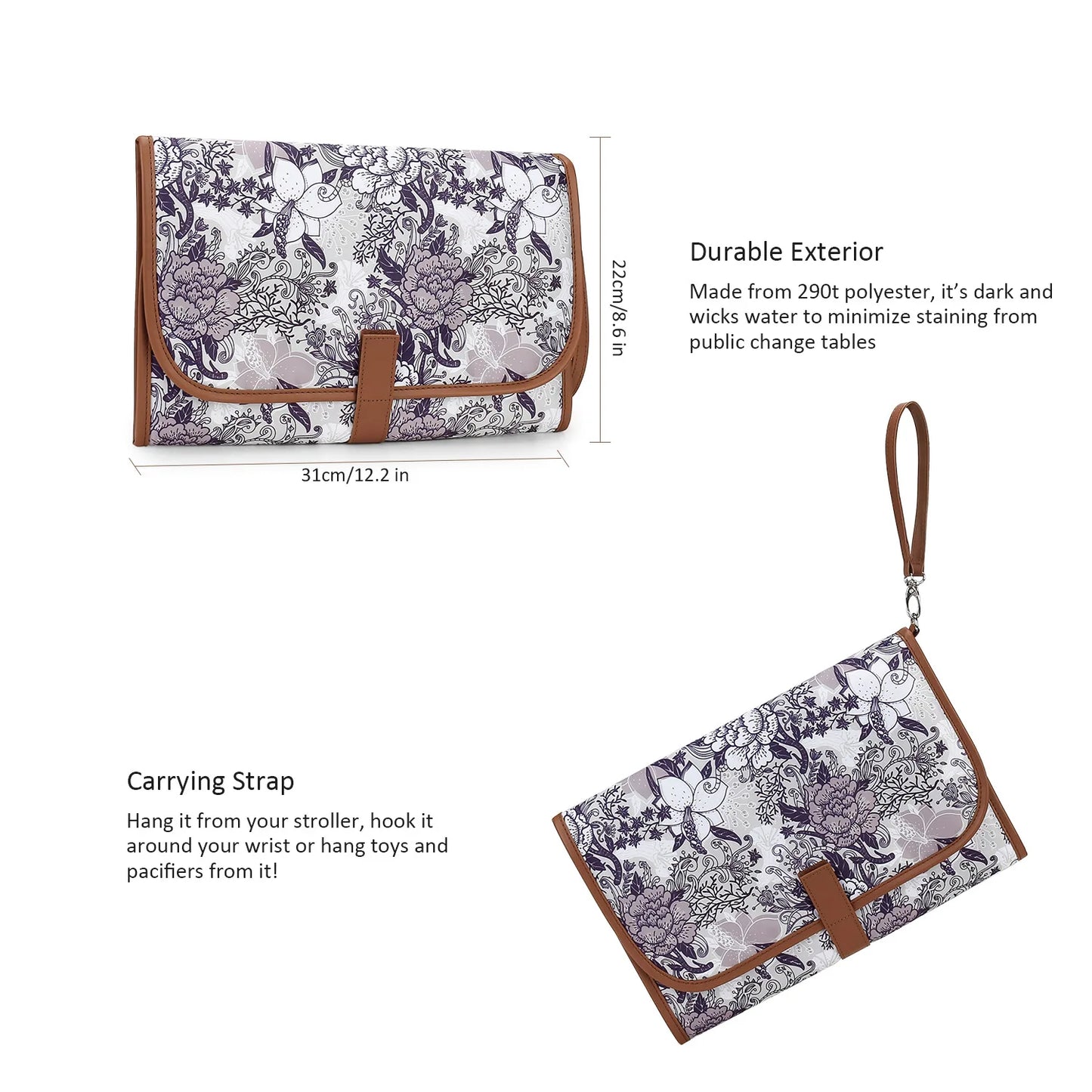 New Portable Diaper Changing Pad, Portable Changing pad for Newborn Girl & boy - Baby Changing Pad with Smart Wipes Pocket