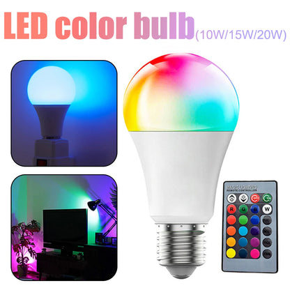 10W 15W 20W E27 LED Bulb Light Color Changing Spotlight IR Remote Control LED Bulb Smart RGBW Atmosphere Light Bar Home Decor