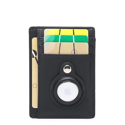 SCHLATUM Genuine Leather RFID Slim Minimalist Card Holder High Quality Apple Airtag Protective Case Men Business Wallet