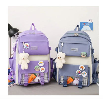 New Large-Capacity Primary School Junior High School Students Shoulders Backpack High School Five Sets of Multi-Compartment Fash