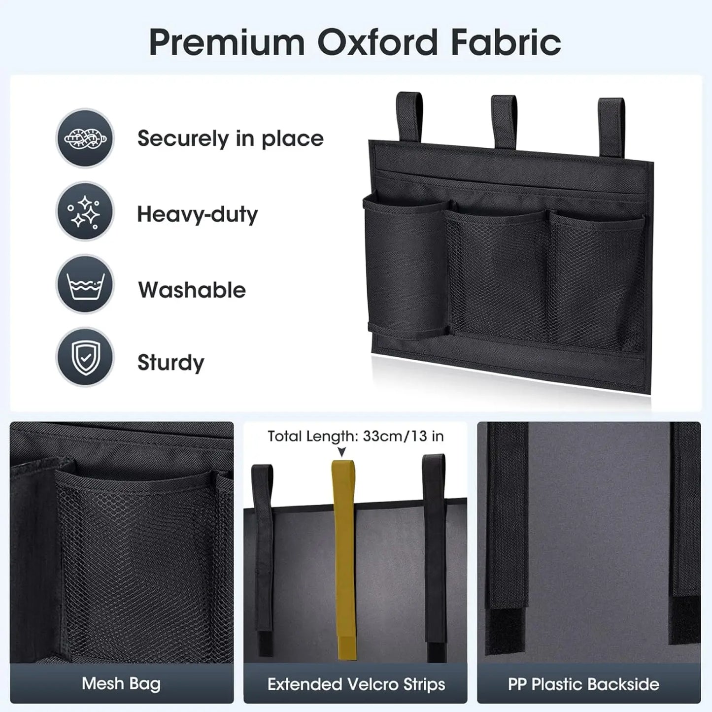 Bedside Caddy Storage Bag Multi Pockets Hanging Bag Bed Accessories Organizer Gadget Oxford Cloth for Dorm Bunk Hospital Book