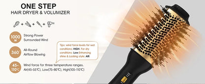 LISAPRO Elegant Black Golden Hot Air Brush 2.0  One Step Hair Dryer Brush and Styler Volumizer Multifunctional Blow Dryer Brush