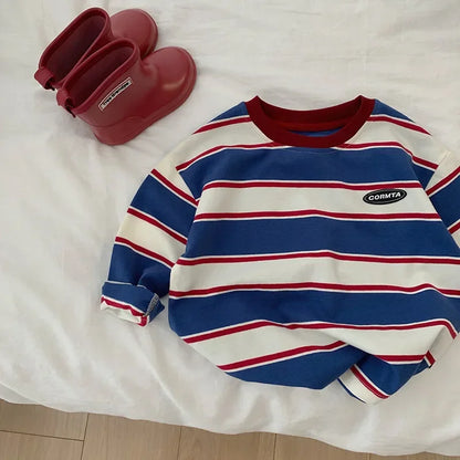 Children Clothes For Baby Girl Boys T-shirt Stripe Cotton 2-7Y Long Sleeves Shirts Teen Hoodie Bottoming Spring Shirt Kids Tops