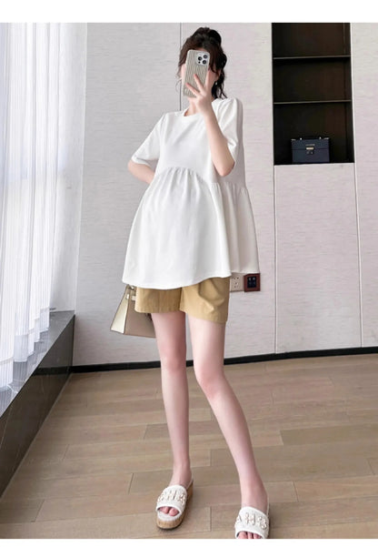 Maternity T-Shirt Summer 2025 New Fashionable Summer White T-Shirt Short-Sleeved Tops Loose Large Size Casual Maternity T-Shirt