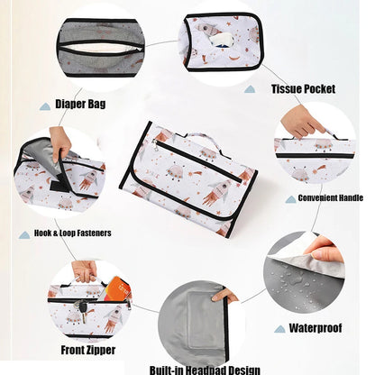 Waterproof Baby Changing Pad For Baby Girls Folding Portable Newborn Travel Diaper Mat With Wipes Pocket Baby Showers Gift