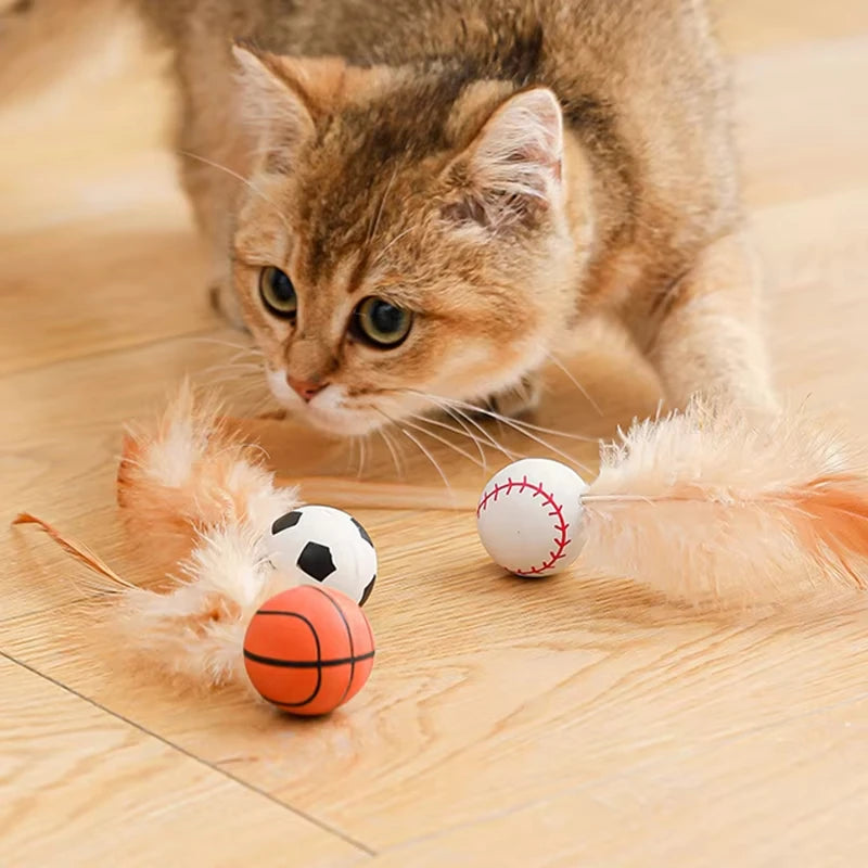 Cat Interactive Ball Toys Interactive Bouncy Ball with Feathers Cat Toys for Indoor Cats and Kittens
