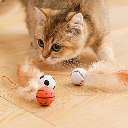 Cat Interactive Ball Toys Interactive Bouncy Ball with Feathers Cat Toys for Indoor Cats and Kittens