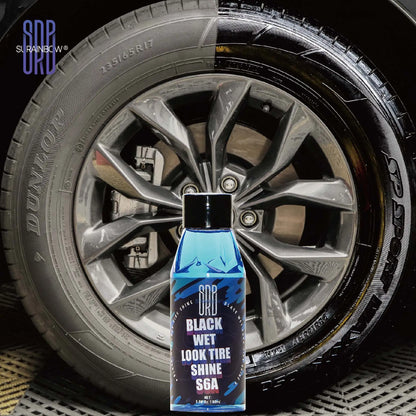 Black Wet Look Tire Shine Dressing -Automotive Clear Coat Tire Dressing Spray for Glossy Wet Tire Look, Vinyl & Plastic, with UV