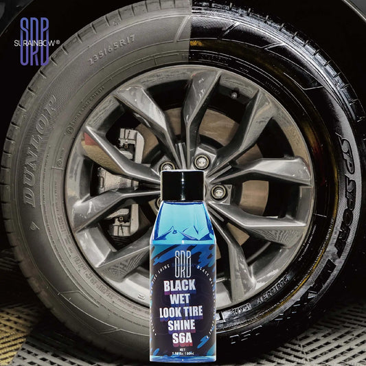 Black Wet Look Tire Shine Dressing -Automotive Clear Coat Tire Dressing Spray for Glossy Wet Tire Look, Vinyl & Plastic, with UV