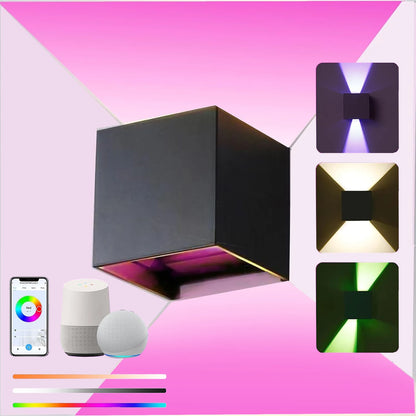 Smart Outdoor Lights Color Changing RGB+ 2700K-6500K Square Aluminum Waterproof Rustproof App Control Up and Down Lights