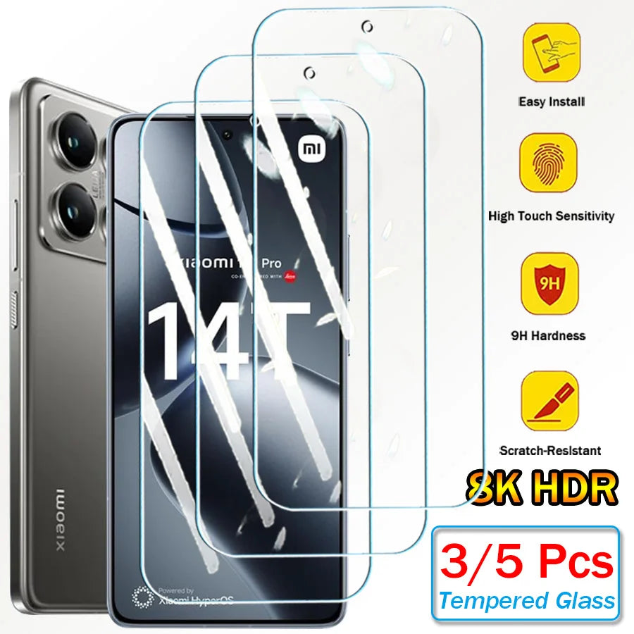 3/5Pcs Tempered Glass For Xiaomi Mi 14T 14 T Mi14T Pro Screen Protectors Protective Glass Film
