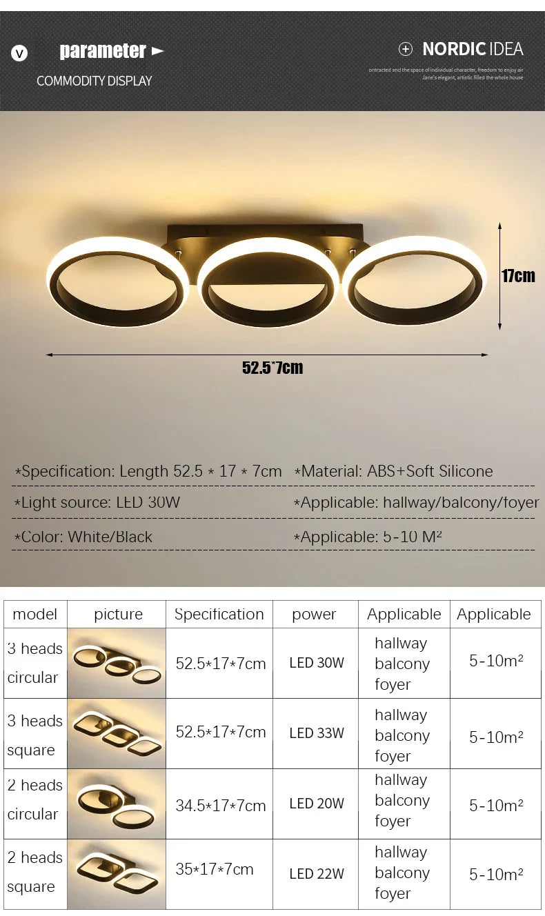 LED Ceiling Light 3 colors Modern Round Square-shaped For Hallway Bedroom Checkroom Living Room Restaurant Staircase Lighting