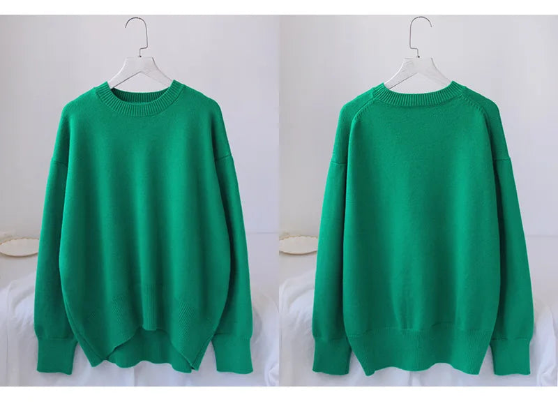 Light Blue Oversized Sweaters For Women 2024 Trend White Loose Sweater Casual Autumn Winter Warm Thick Knit Sweater Women Jumper