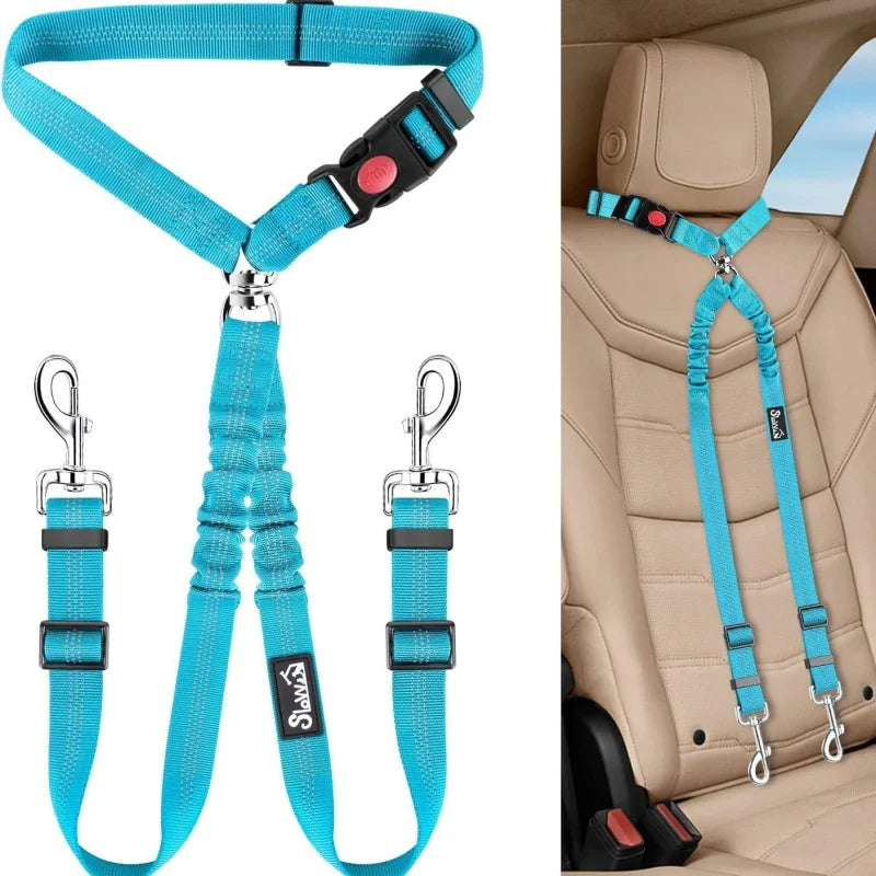 OUWO Two Dogs Pet Car Lead Leash Backseat Safety Belt Adjustable Dogs Harness Collar Pet Accessories Pet Supplies