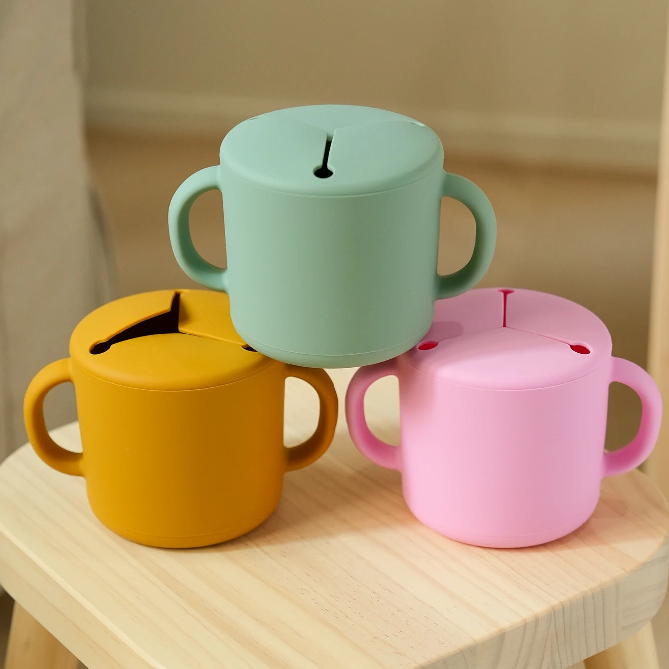 1PCS Baby Silicone Double Handle Snack Cup BPA Free Portable Feeding Food Baby Snack Container Baby Snack Box Cup Baby Stuff