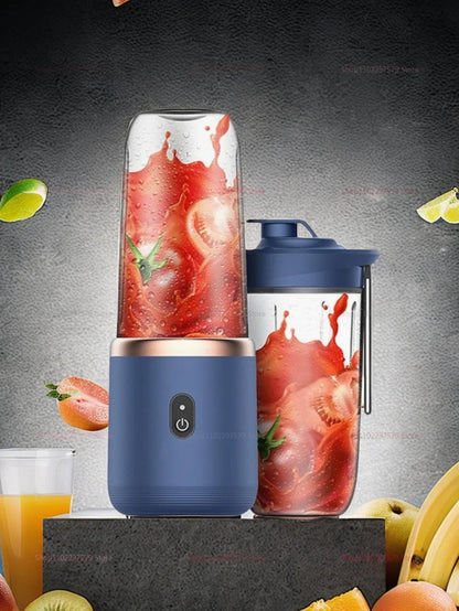 Double Cup Portable Fruit Juice Blender 6 Blades USB Rechargeable Wireless Juicer Machine 400ml Personal Juice Extractor