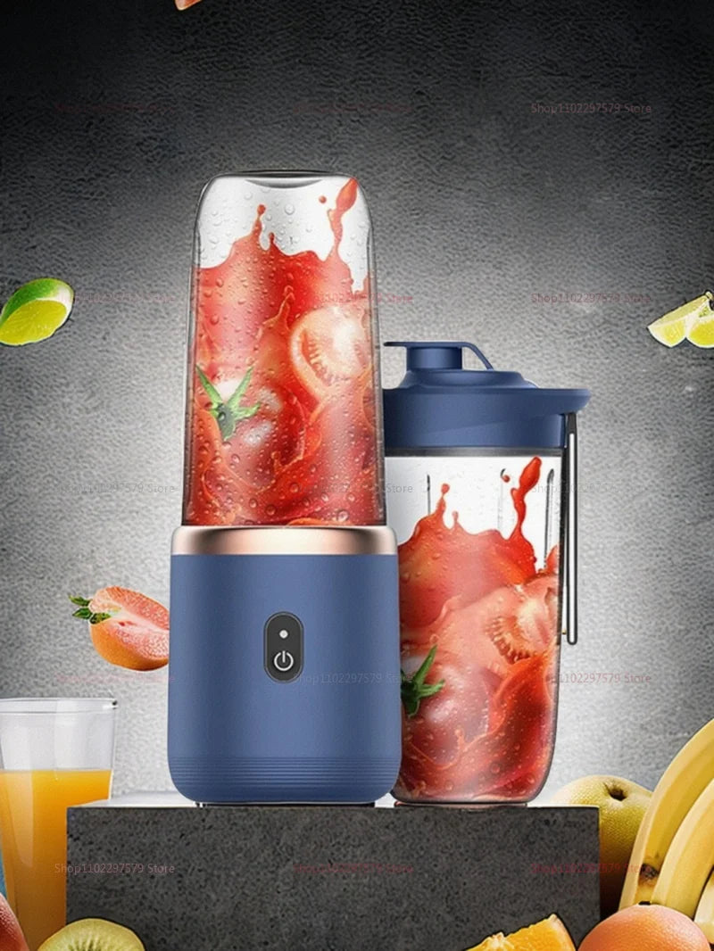 Double Cup Portable Fruit Juice Blender 6 Blades USB Rechargeable Wireless Juicer Machine 400ml Personal Juice Extractor