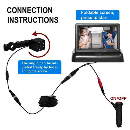 Babi 4.3 Inch HD Foldable Car Rear View Monitor Reversing LCD TFT Display with Night Vision Backup Rearview Camera for Vehicle