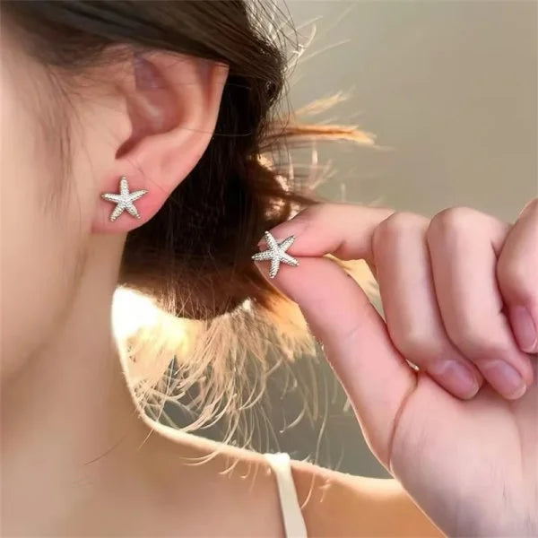 Fashion Asymmetric Ocean Style Earrings Stud  For Women Starfish Shell Earring Ear Ring Imitation Pearl Zircon Jewelry Gift