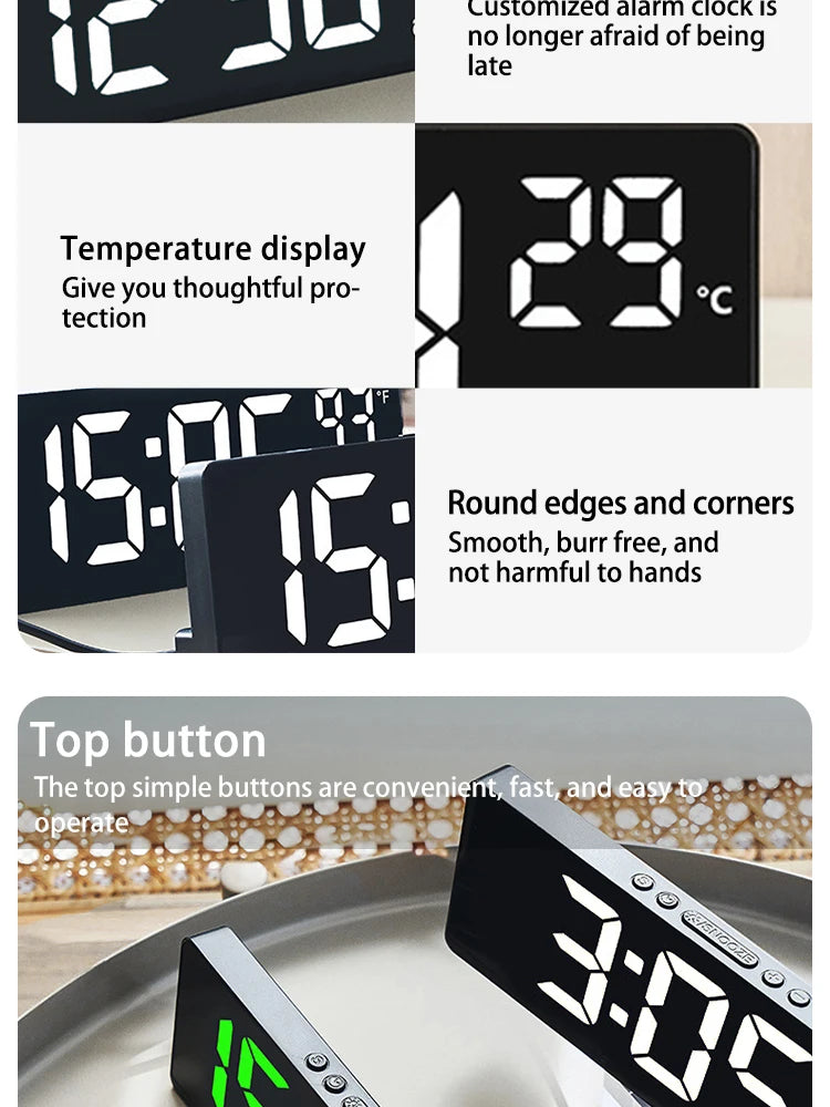 Multi-function Electronic Clock Multi-set Alarm Clock Mirror Clock Home Decoration Simple Large Screen Clock