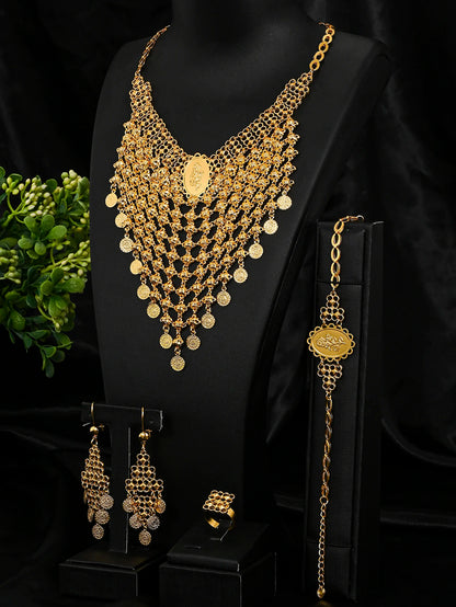 African Fashion Jewelry Set Big Necklace Bracelet Earrings for Women Ring Dubai Bridal Wedding Accessories