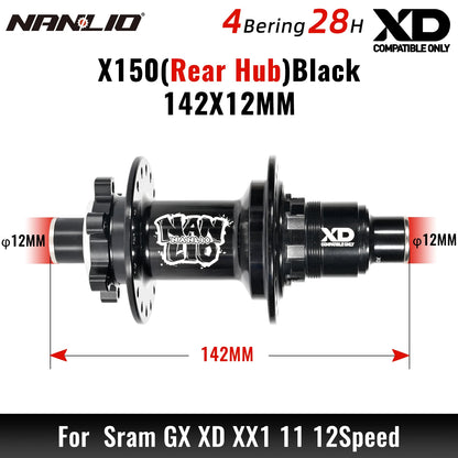 Bicycle hubs Nanlio X150 Mountain Bike Hubs 6 Pawls 150 Engagement Rear Hub HG MS XD 8-12 Speed 28 32 36 Holes Noisy wheel Hubs