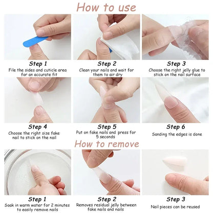 24pcs Fingertips White Press on Nails Pink Almond Wearing Nail Stickers Simple French False Nails Manicure for Women Free Glue