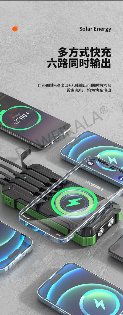 Solar panels Power bank Wireless charging solar phone charger 68000mAh with outdoor lighting Phone Charger 15W Wireless charging