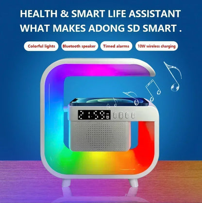 Multifunctional Atmosphere RGB Desk Clock Nightlight Wireless Charger Bluetooth Speakers for iPhone Samung Xiaomi Fast Charging