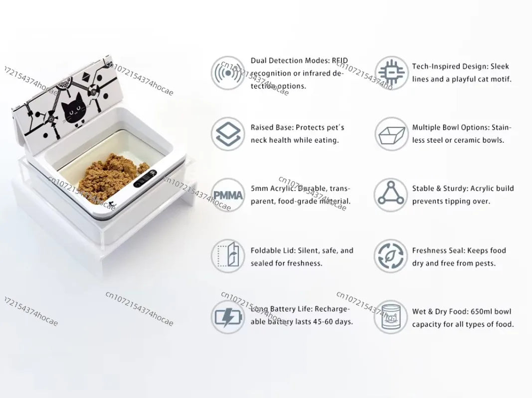 Smart Automatic Pet Feeder With RFID Sensor, Elevated Base, and 650ml Capacity for Wet & Dry Food