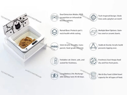 Smart Automatic Pet Feeder With RFID Sensor, Elevated Base, and 650ml Capacity for Wet & Dry Food