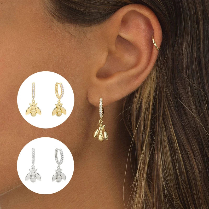 Geometric Zircon Round Bee Butterfly Hoop Earring for Women Cute Animal Huggie Ear Ring Jewelry Pendientes Wholesale