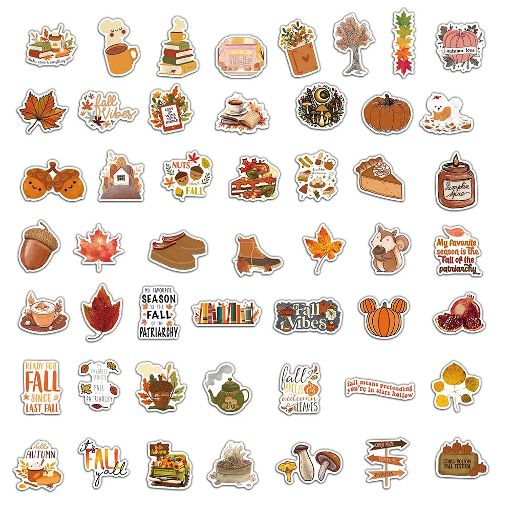 50PCS Creative Fall Illustration Stickers Laptop Handbooks Phone Cases iPad Cup Stickers