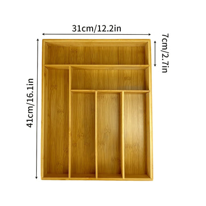 Expandable Drawer Tray Cutlery Organizer Kitchen Silverware Utensil Flatware Cutlery Spoons Knives Bamboo Storage Tray