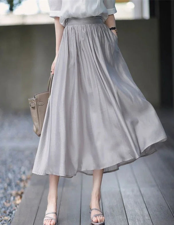 Skirts for Women Silk Clothing Office Satin Long Womens Skirt Maxi Grey with Pocket Formal Trend Korean Style Cheap Summer 2024